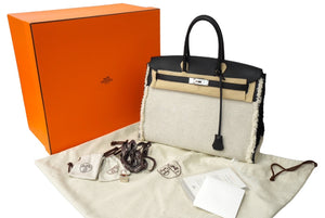 極美品 激レア HERMES エルメス ハンドバッグ バーキン 35 フレイフレイ Z刻 シルバー金具 ブラック ホワイト スイフト×ツイルアッシュ 中古 62981