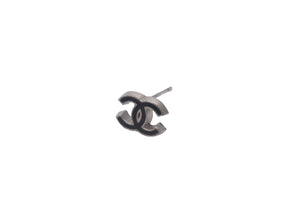CHANEL シャネル ピアス ミニ ココマーク 06Pブラック シルバー金具 美品 中古 62990