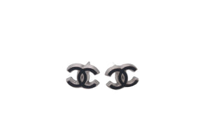 CHANEL シャネル ピアス ミニ ココマーク 06Pブラック シルバー金具 美品 中古 62990