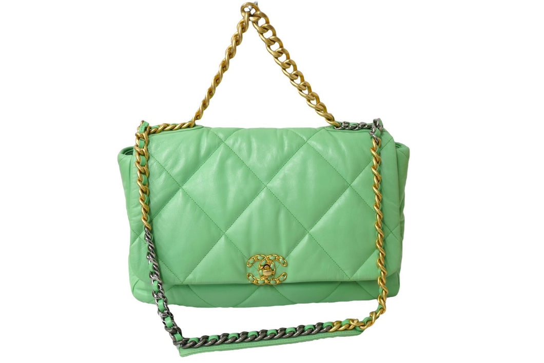 極美品 CHANEL シャネル デカマトラッセ チェーンショルダーバッグ 30番台 グリーン ゴールド シルバー 中古 62993