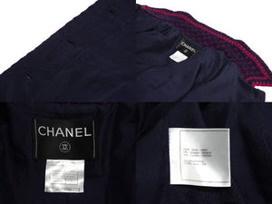 極美品 CHANEL シャネル ロングコート P16301V09189 00Aモデル サイズ36 ウール アルパカ ネイビー ピンク 中古 62994