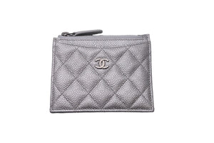 極美品 CHANEL シャネル カードケース ココマーク AP0219 24番台 キャビアスキン シルバー 中古 63001