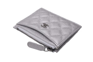 極美品 CHANEL シャネル カードケース ココマーク AP0219 24番台 キャビアスキン シルバー 中古 63001