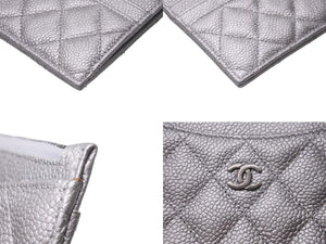 極美品 CHANEL シャネル カードケース ココマーク AP0219 24番台 キャビアスキン シルバー 中古 63001