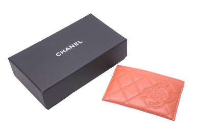極美品 CHANEL シャネル カードケース ココマーク ロゴ 20番台 キャビアスキン オレンジ 中古 63002
