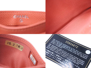 極美品 CHANEL シャネル カードケース ココマーク ロゴ 20番台 キャビアスキン オレンジ 中古 63002