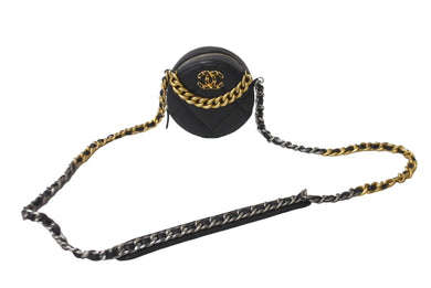 極美品 CHANEL シャネル ショルダーバッグ チェーン 19 ココマーク ラムスキン ラウンド型 ブラック ゴールド金具 中古 63004