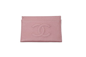 CHANEL シャネル カードケース ココマーク ロゴ 無地 ７番台 キャビアスキン ピンク 美品 中古 63006