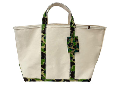 未使用品 SAINT MICHAEL BAPE ベイプ トートバッグ L SM-YS8-0000-C34 24SS ベージュ グリーン コットン 中古 63010 