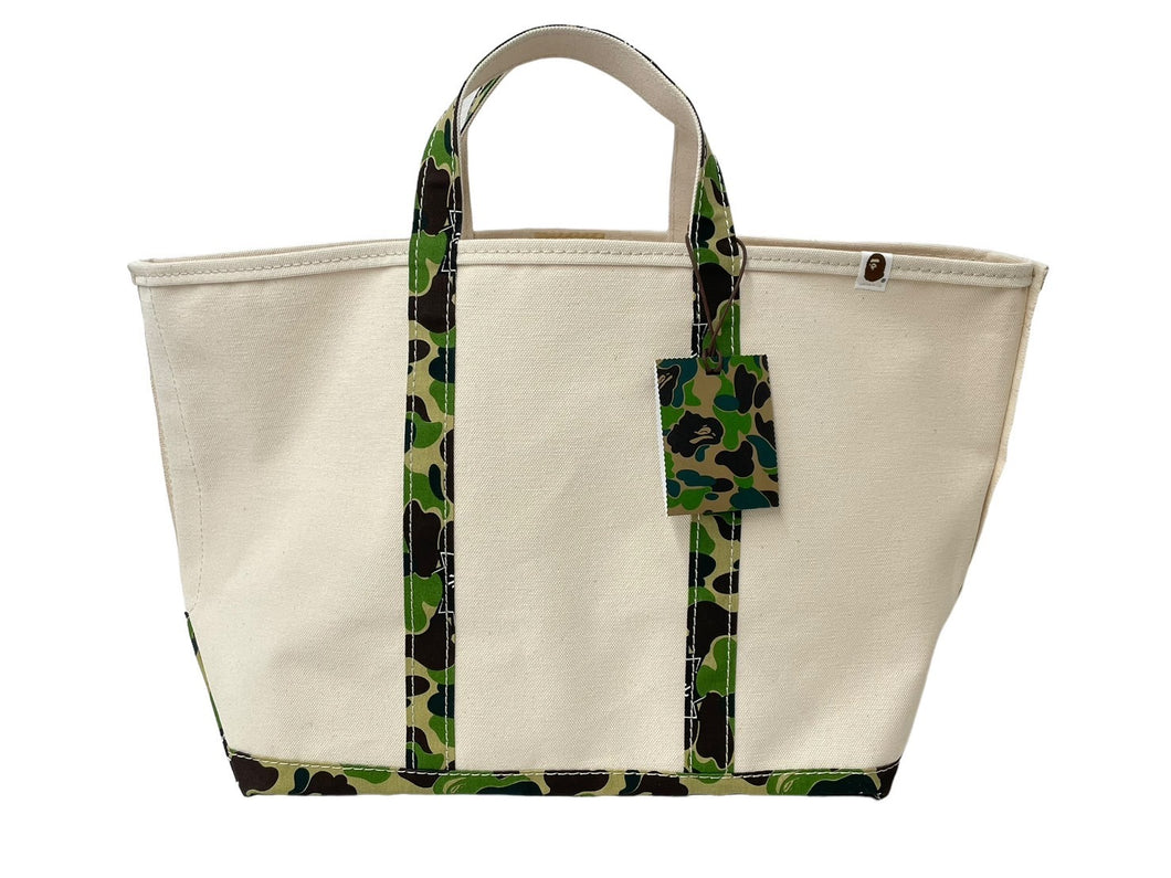 未使用品 SAINT MICHAEL BAPE ベイプ トートバッグ L SM-YS8-0000-C34 24SS ベージュ グリーン コットン 中古 63010 