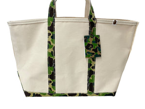 未使用品 SAINT MICHAEL BAPE ベイプ トートバッグ L SM-YS8-0000-C34 24SS ベージュ グリーン コットン 中古 63010 