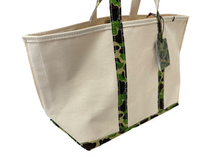未使用品 SAINT MICHAEL BAPE ベイプ トートバッグ L SM-YS8-0000-C34 24SS ベージュ グリーン コットン 中古 63010 