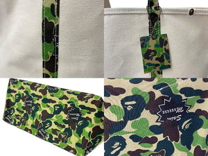 未使用品 SAINT MICHAEL BAPE ベイプ トートバッグ L SM-YS8-0000-C34 24SS ベージュ グリーン コットン 中古 63010 