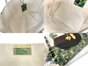 未使用品 SAINT MICHAEL BAPE ベイプ トートバッグ L SM-YS8-0000-C34 24SS ベージュ グリーン コットン 中古 63010 