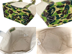 未使用品 SAINT MICHAEL BAPE ベイプ トートバッグ S SM-YS8-0000-C32 24SS ベージュ グリーン コットン 中古 63011 正規品