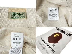 未使用品 SAINT MICHAEL BAPE ベイプ トートバッグ S SM-YS8-0000-C32 24SS ベージュ グリーン コットン 中古 63011 正規品