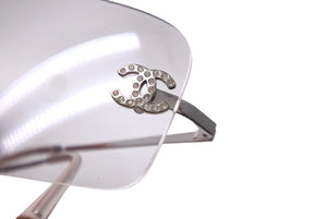 CHANEL シャネル ラインストーン ココマーク サングラス シルバー クリア リムレス アイウェア 62☐17 4017 美品 中古 63013