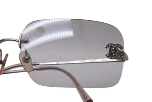 CHANEL シャネル ラインストーン ココマーク サングラス シルバー クリア リムレス アイウェア 62☐17 4017 美品 中古 63013