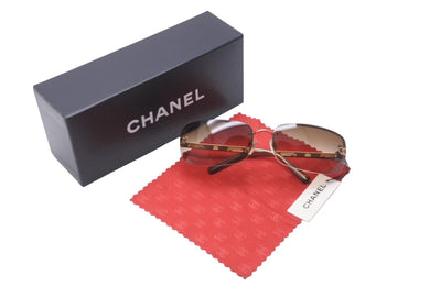 極美品 CHANEL シャネル サングラス リムレス ココマーク 65▫︎15 120 4113 c.292/13 ブラウン ゴールド金具 中古 63020