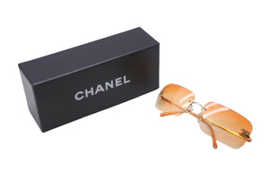 極美品 CHANEL シャネル ラインストーン ココマーク サングラス オレンジ アイウェア ロゴ リムレス 62□17 4017-D 中古 63021