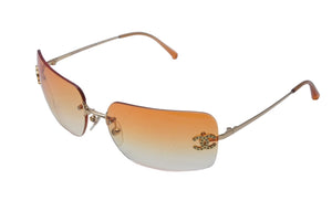 極美品 CHANEL シャネル ラインストーン ココマーク サングラス オレンジ アイウェア ロゴ リムレス 62□17 4017-D 中古 63021