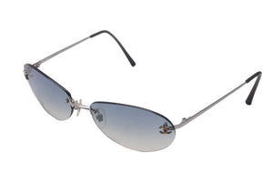 極美品 CHANEL シャネル サングラス リムレス ココマーク 59▫︎16 130 ブルー シルバー金具 中古 63022