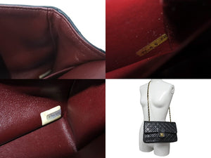 CHANEL シャネル チェーンショルダーバッグ Wフラップ マトラッセ25 ラムスキン 2番台 ブラック ゴールド金具 美品 中古 63027
