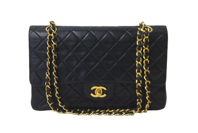 CHANEL シャネル チェーンショルダーバッグ Wフラップ マトラッセ25 ラムスキン 2番台 ブラック ゴールド金具 美品 中古 63027