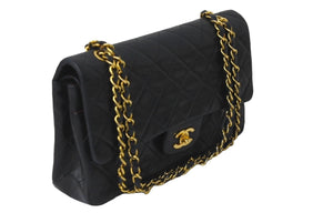 CHANEL シャネル チェーンショルダーバッグ Wフラップ マトラッセ25 ラムスキン 2番台 ブラック ゴールド金具 美品 中古 63027