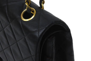 CHANEL シャネル チェーンショルダーバッグ Wフラップ マトラッセ25 ラムスキン 2番台 ブラック ゴールド金具 美品 中古 63027