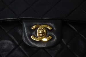 CHANEL シャネル チェーンショルダーバッグ Wフラップ マトラッセ25 ラムスキン 2番台 ブラック ゴールド金具 美品 中古 63027