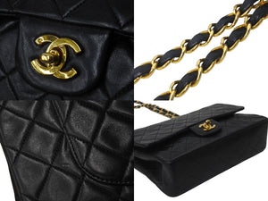CHANEL シャネル チェーンショルダーバッグ Wフラップ マトラッセ25 ラムスキン 2番台 ブラック ゴールド金具 美品 中古 63027