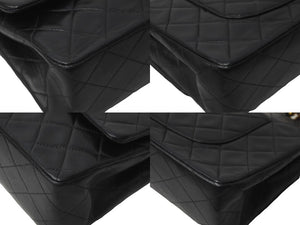 CHANEL シャネル チェーンショルダーバッグ Wフラップ マトラッセ25 ラムスキン 2番台 ブラック ゴールド金具 美品 中古 63027