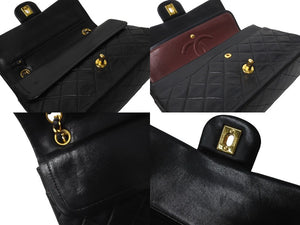CHANEL シャネル チェーンショルダーバッグ Wフラップ マトラッセ25 ラムスキン 2番台 ブラック ゴールド金具 美品 中古 63027