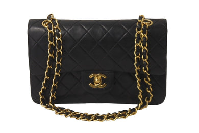 CHANEL シャネル Wフラップ マトラッセ チェーン ショルダーバッグ 23cm 2番台 ラムスキン ブラック ゴールド金具 美品 中古 63028
