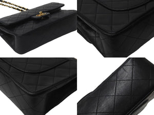 CHANEL シャネル Wフラップ マトラッセ チェーン ショルダーバッグ 23cm 2番台 ラムスキン ブラック ゴールド金具 美品 中古 63028