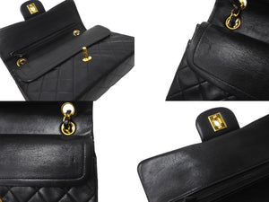CHANEL シャネル Wフラップ マトラッセ チェーン ショルダーバッグ 23cm 2番台 ラムスキン ブラック ゴールド金具 美品 中古 63028