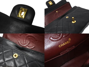 CHANEL シャネル Wフラップ マトラッセ チェーン ショルダーバッグ 23cm 2番台 ラムスキン ブラック ゴールド金具 美品 中古 63028