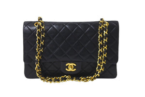 極美品 CHANEL シャネル チェーンショルダーバッグ Wフラップ マトラッセ25 ラムスキン 1番台 ブラック ゴールド金具 中古 63106