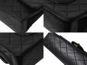 極美品 CHANEL シャネル チェーンショルダーバッグ Wフラップ マトラッセ25 ラムスキン 1番台 ブラック ゴールド金具 中古 63106