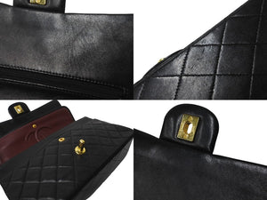 極美品 CHANEL シャネル チェーンショルダーバッグ Wフラップ マトラッセ25 ラムスキン 1番台 ブラック ゴールド金具 中古 63106