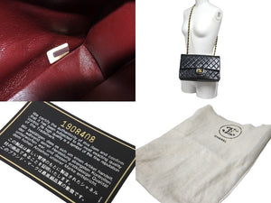 極美品 CHANEL シャネル チェーンショルダーバッグ Wフラップ マトラッセ25 ラムスキン 1番台 ブラック ゴールド金具 中古 63106