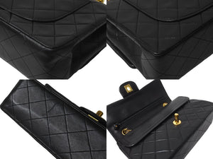 CHANEL シャネル Wフラップ マトラッセ チェーン ショルダーバッグ 23cm 2番台 ラムスキン ブラック ゴールド金具 美品 中古 63126