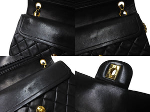 CHANEL シャネル Wフラップ マトラッセ チェーン ショルダーバッグ 23cm 2番台 ラムスキン ブラック ゴールド金具 美品 中古 63126