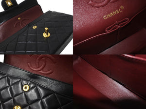 CHANEL シャネル Wフラップ マトラッセ チェーン ショルダーバッグ 23cm 2番台 ラムスキン ブラック ゴールド金具 美品 中古 63126