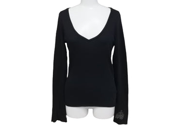 CHROME HEARTS クロムハーツ アームクロス デザイン Vネック 長袖Ｔシャツ ブラック ロゴ サイズS 美品 中古 63133