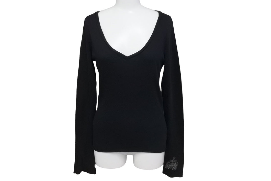 CHROME HEARTS クロムハーツ アームクロス デザイン Vネック 長袖Ｔシャツ ブラック ロゴ サイズS 美品 中古 63133