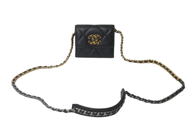 極美品 CHANEL シャネル ショルダーバッグ チェーン 19 チェーンウォレットAP2409 ラムスキン ブラック ゴールド金具 中古 63152