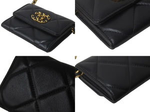 極美品 CHANEL シャネル ショルダーバッグ チェーン 19 チェーンウォレットAP2409 ラムスキン ブラック ゴールド金具 中古 63152