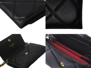 極美品 CHANEL シャネル ショルダーバッグ チェーン 19 チェーンウォレットAP2409 ラムスキン ブラック ゴールド金具 中古 63152